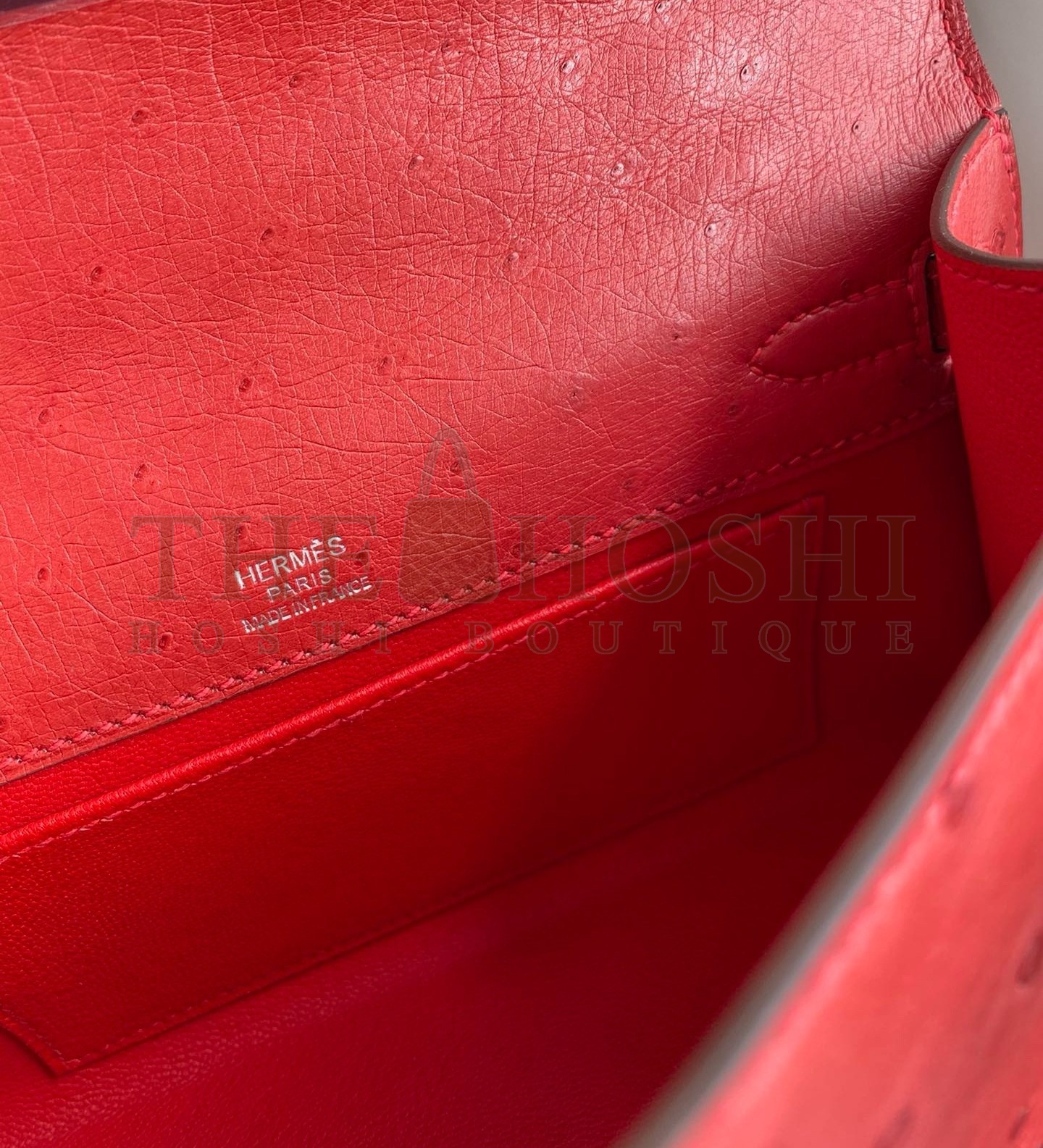 H**me5 Kelly Pochette Handmade Bag In Red Ostrich Leather Master Quality