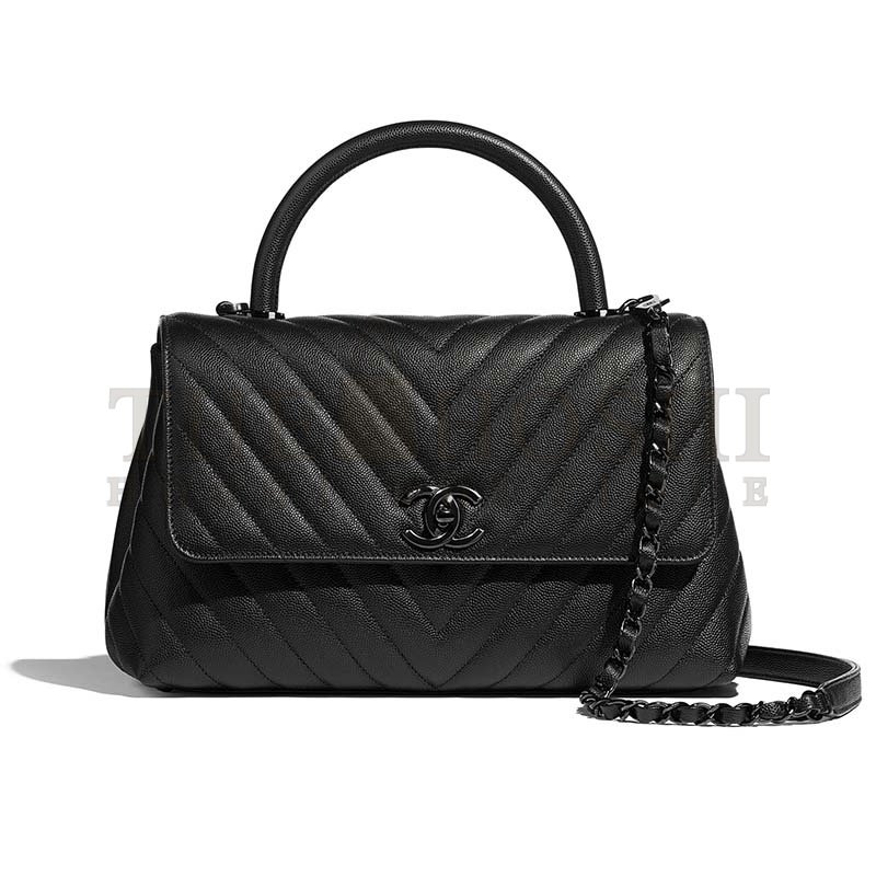 Ch**el Women Flap Bag with Top Handle Grained Calfskin-Black Master Quality