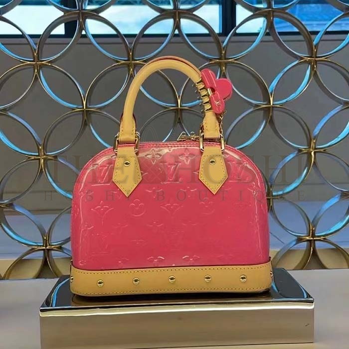 L0vis Vvtt0n LV Women Alma BB Handbag Neon Pink Monogram Vernis Embossed Cowhide Leather M90611 Master Quality