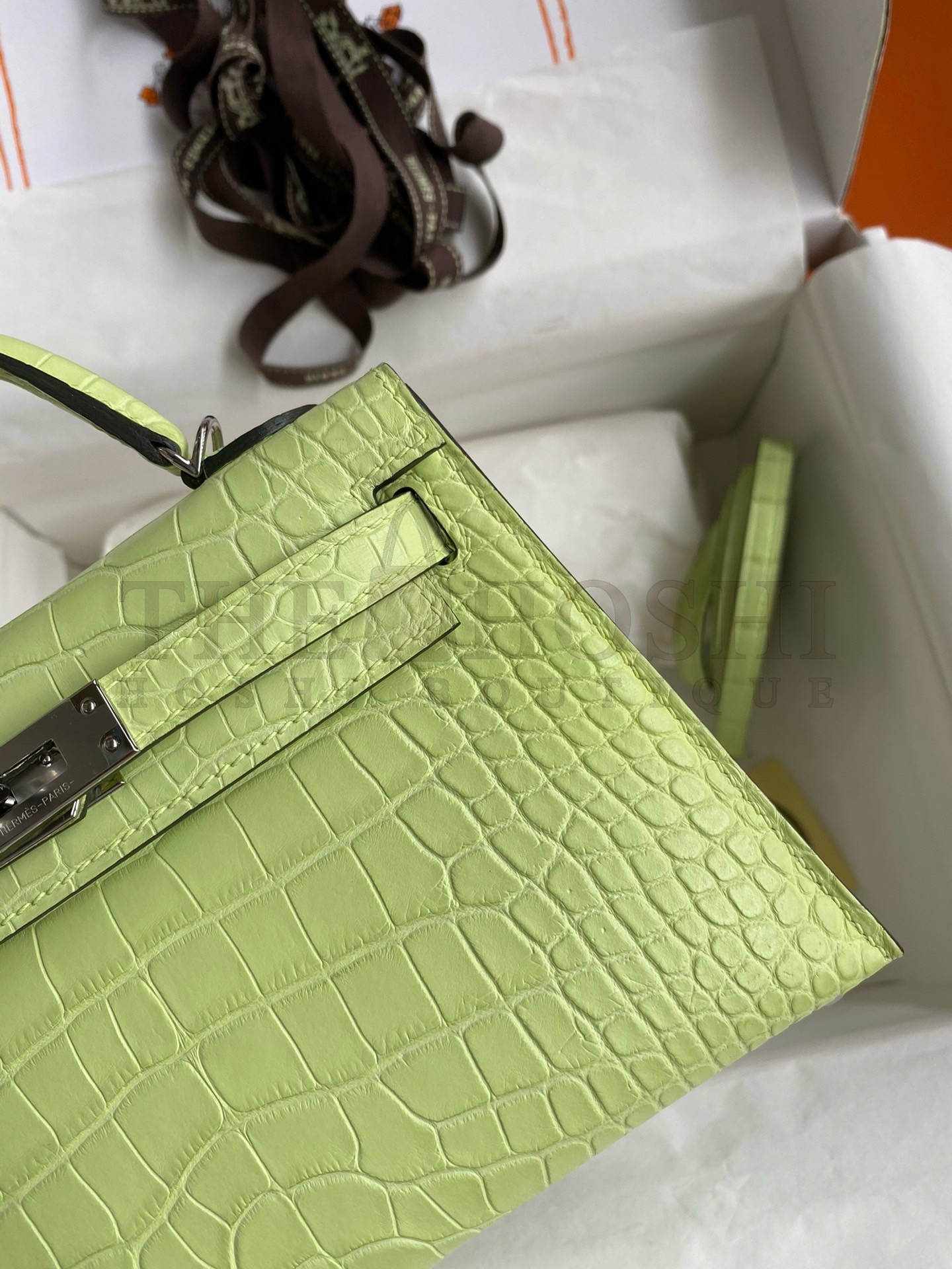 H**me5 Kelly Mini II Sellier Handmade Bag In Jaune Bourgeon Matte Alligator Leather Master Quality