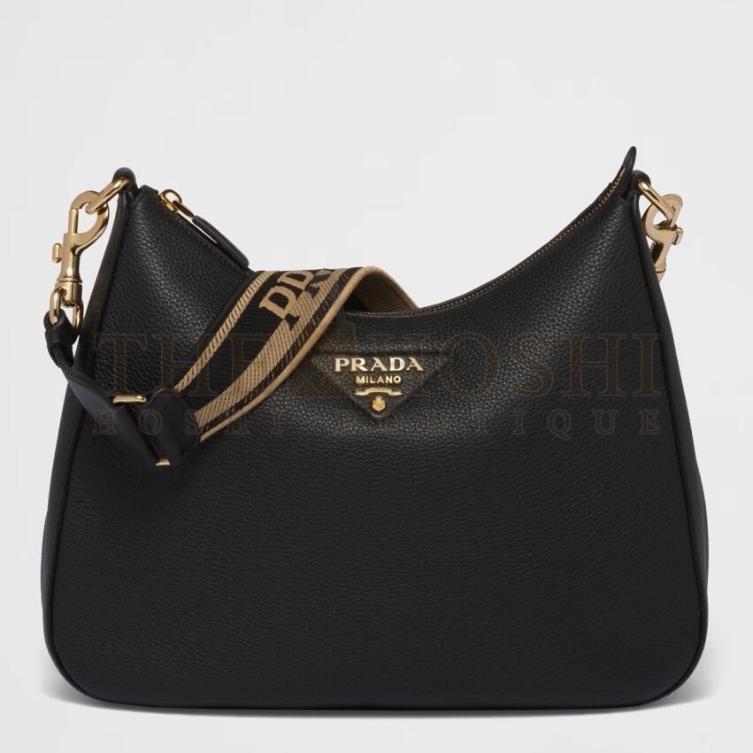 Pra*a Shoulder Bag in Black Grained Leather Master Quality