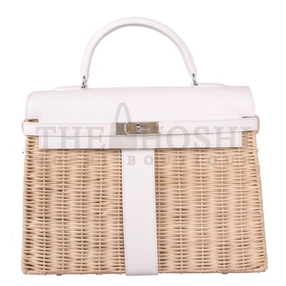 H**me5 White Picnic Kelly 35cm Wicker Bag Master Quality