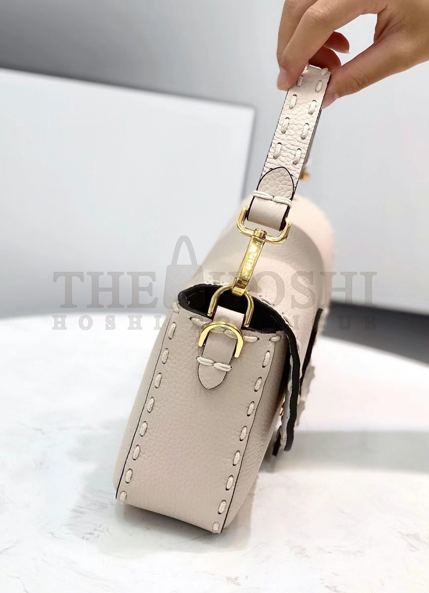F**di Medium Baguette Bag In White Grained Leather Master Quality