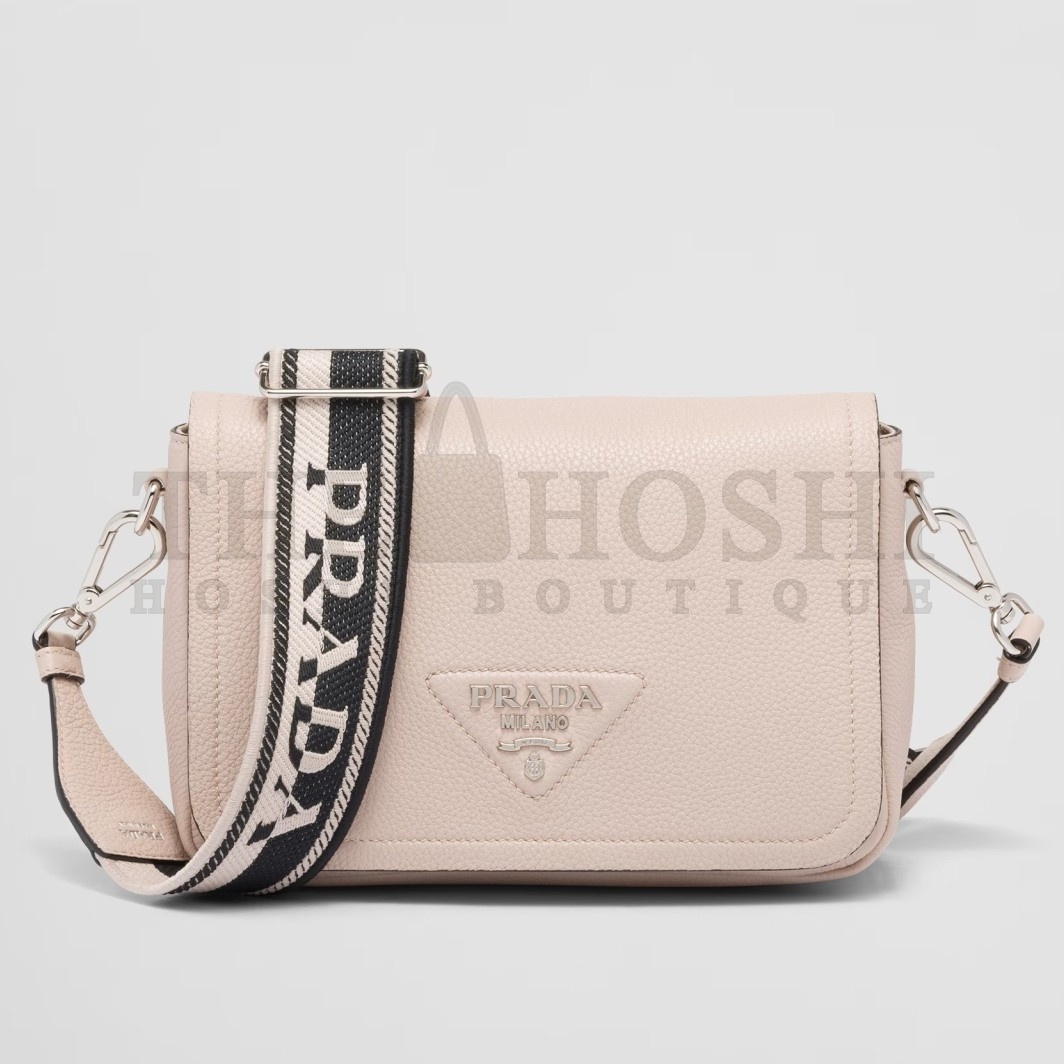 Pra*a Flap Shoulder Bag in Light Pink Grained Leather Master Quality