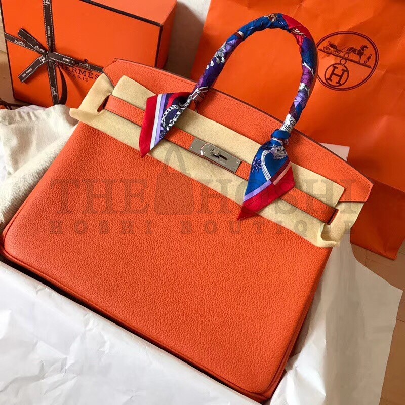 H**me5 Orange Birkin 35cm Clemence Handmade Bag Master Quality