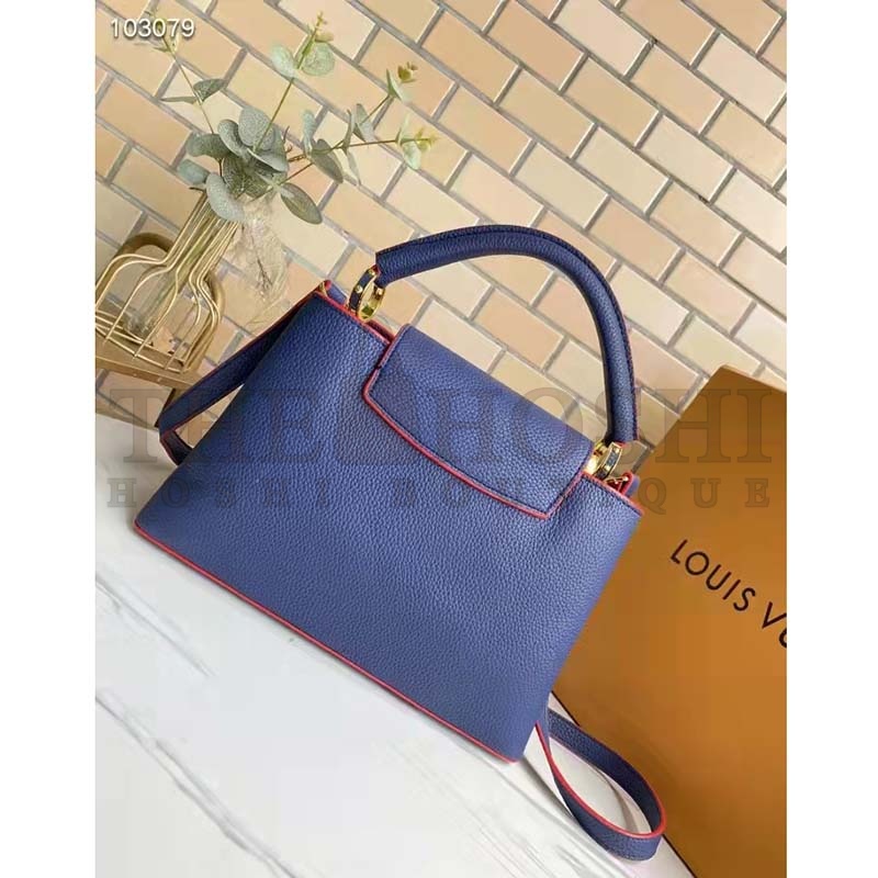 L0vis Vvtt0n LV Women Capucines MM Handbag Navy Blue Red Taurillon Leather Master Quality
