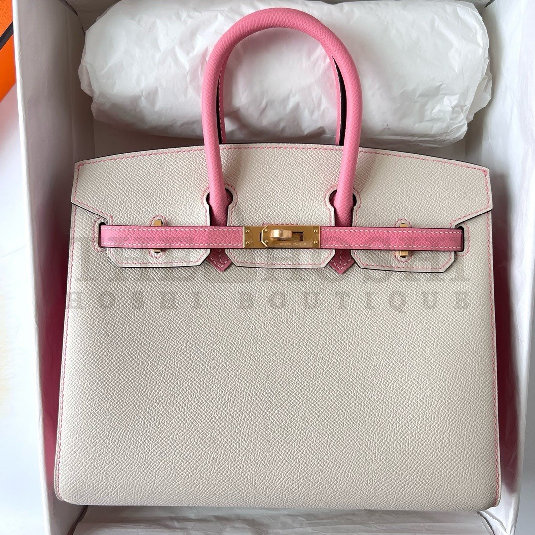 H**me5 HSS Birkin 25 Sellier Bag in Craie and Rose Confetti Epsom Calfskin Master Quality