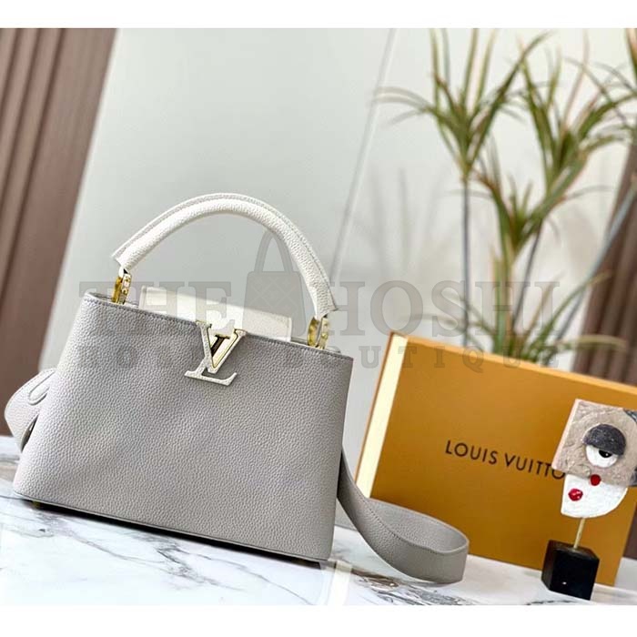 L0vis Vvtt0n LV Women Capucines MM Handbag Steeple Gray Greige Taurillon Leather Master Quality