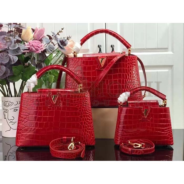 L0vis Vvtt0n LV Women Capucines BB Handbag Red Crocodilien Brillant Savoir Faire Master Quality