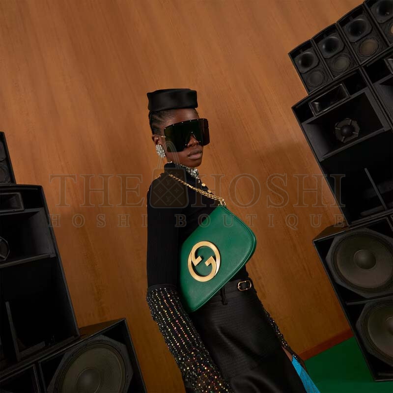 Gvc*1 Women GG Blondie Shoulder Bag Emerald Green Leather Round Interlocking G Master Quality