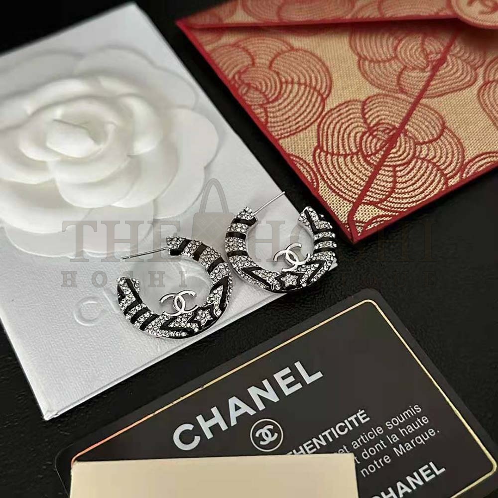 Ch**el Women Hoop Earrings in Metal and Strass Master Quality