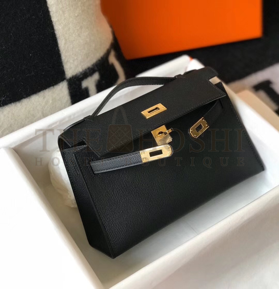 H**me5 Kelly Pochette Bag In Black Epsom Leather Master Quality