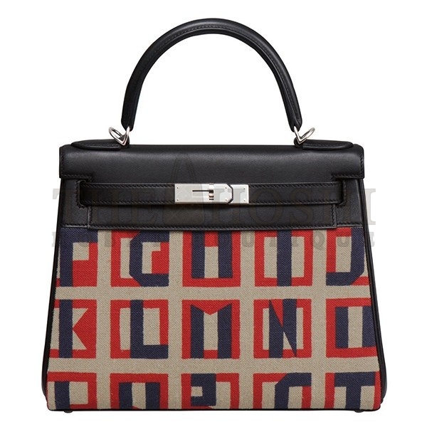 H**me5 Kelly 28cm Lettres Au Carre Toile De Camp Bag Master Quality