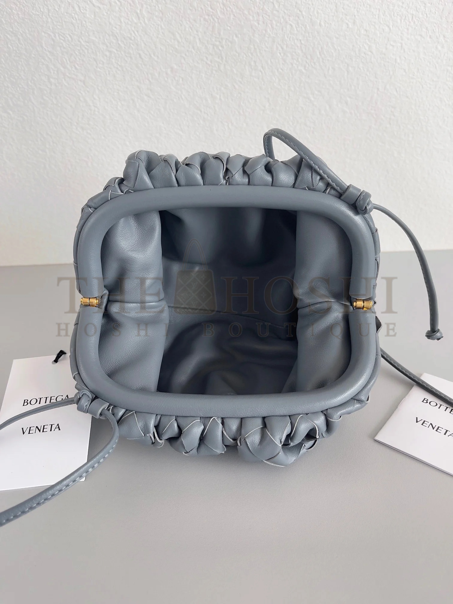 B0tt*ga Ven*ta Mini Pouch with Strap in Thunder Intrecciato Lambskin Master Quality