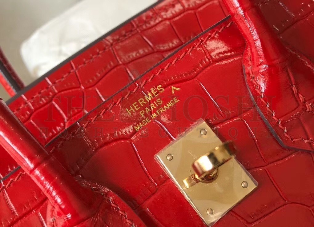 H**me5 Birkin 25cm Bag In Red Embossed Crocodile Leather Master Quality