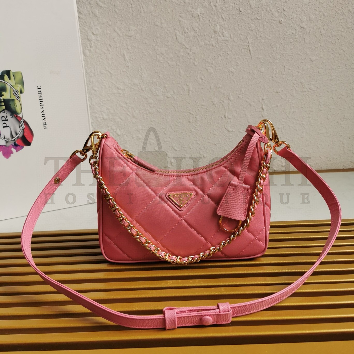 Pra*a Re-Edition 1995 Chaine Mini Bag in Pink Re-Nylon Master Quality