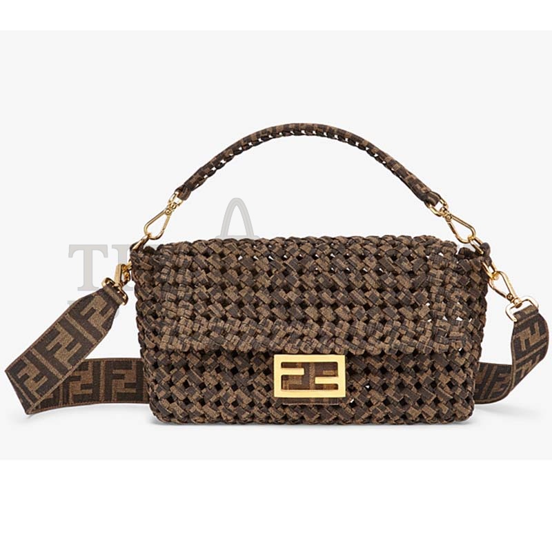 F**di Women Iconic Baguette Medium Size Jacquard Fabric Interlace Bag Master Quality