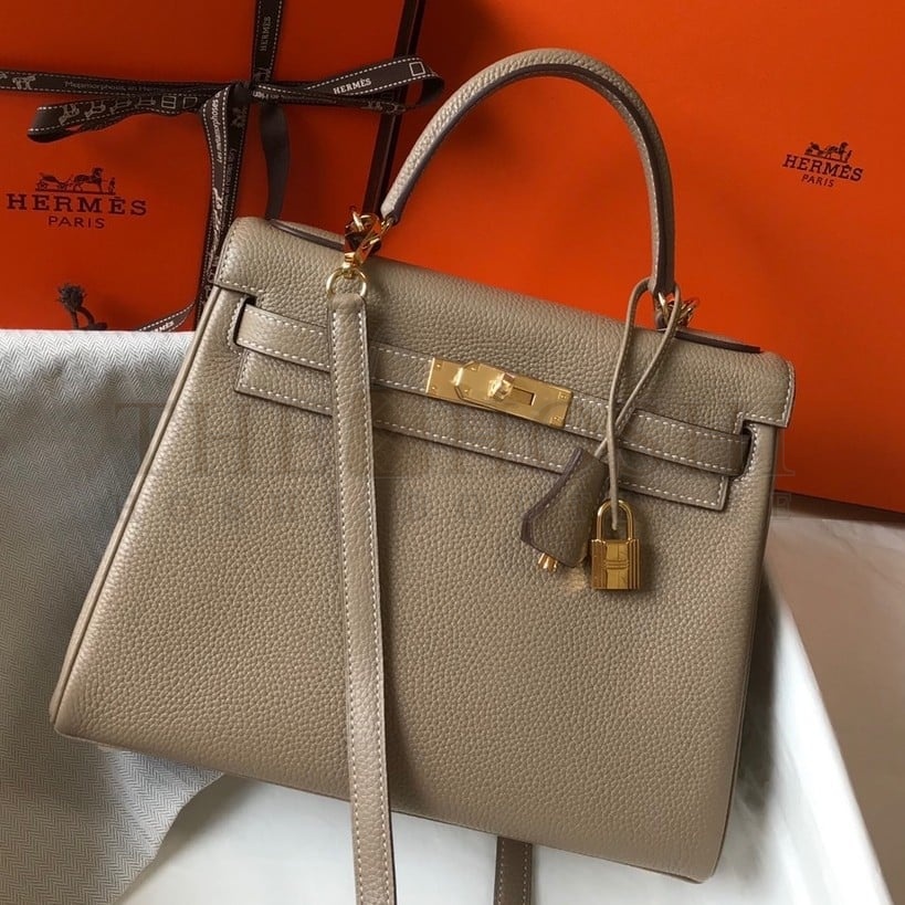 H**me5 Kelly 32cm Retourne Bag in Tourterelle Clemence Leather GHW Master Quality