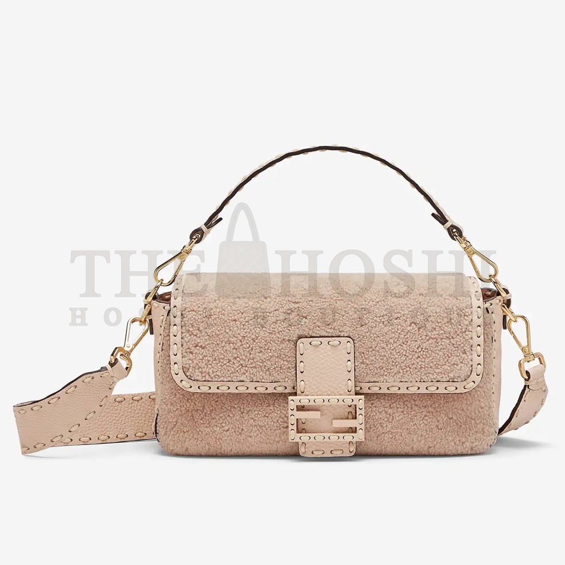F**di Medium Baguette Bag In Beige Shearling Master Quality