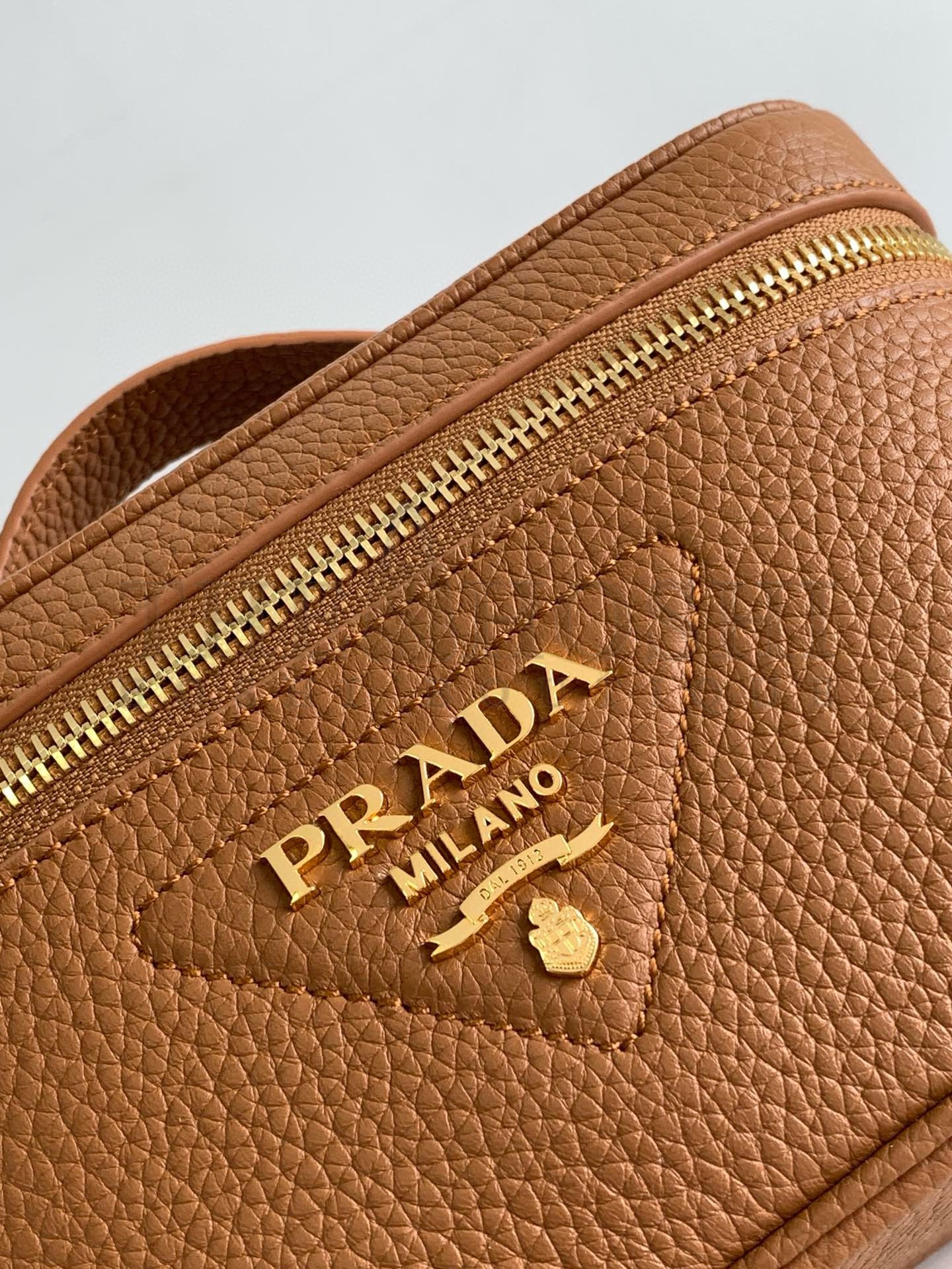 Pra*a Mini Vanity Bag in Brown Grained Leather Master Quality