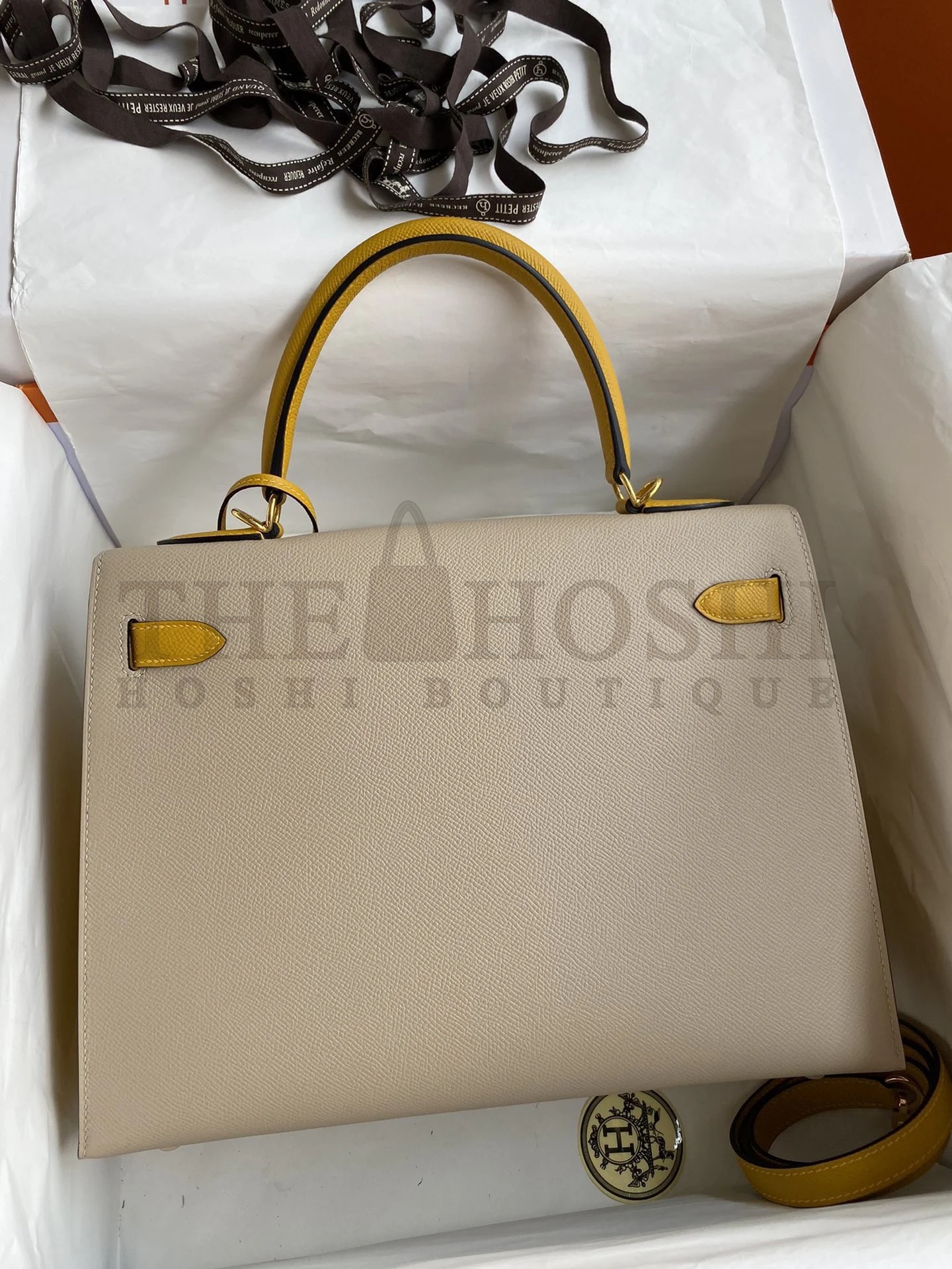 H**me5 Kelly Sellier 32 Bicolor Bag in Trench and Yellow Epsom Calfskin Master Quality