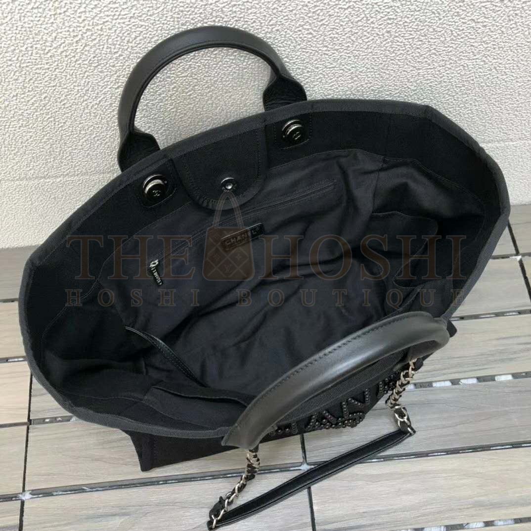 Ch**el Women Shopping Bag Mixed Fibers Imitation Pearls & Silver-Tone Metal Master Quality