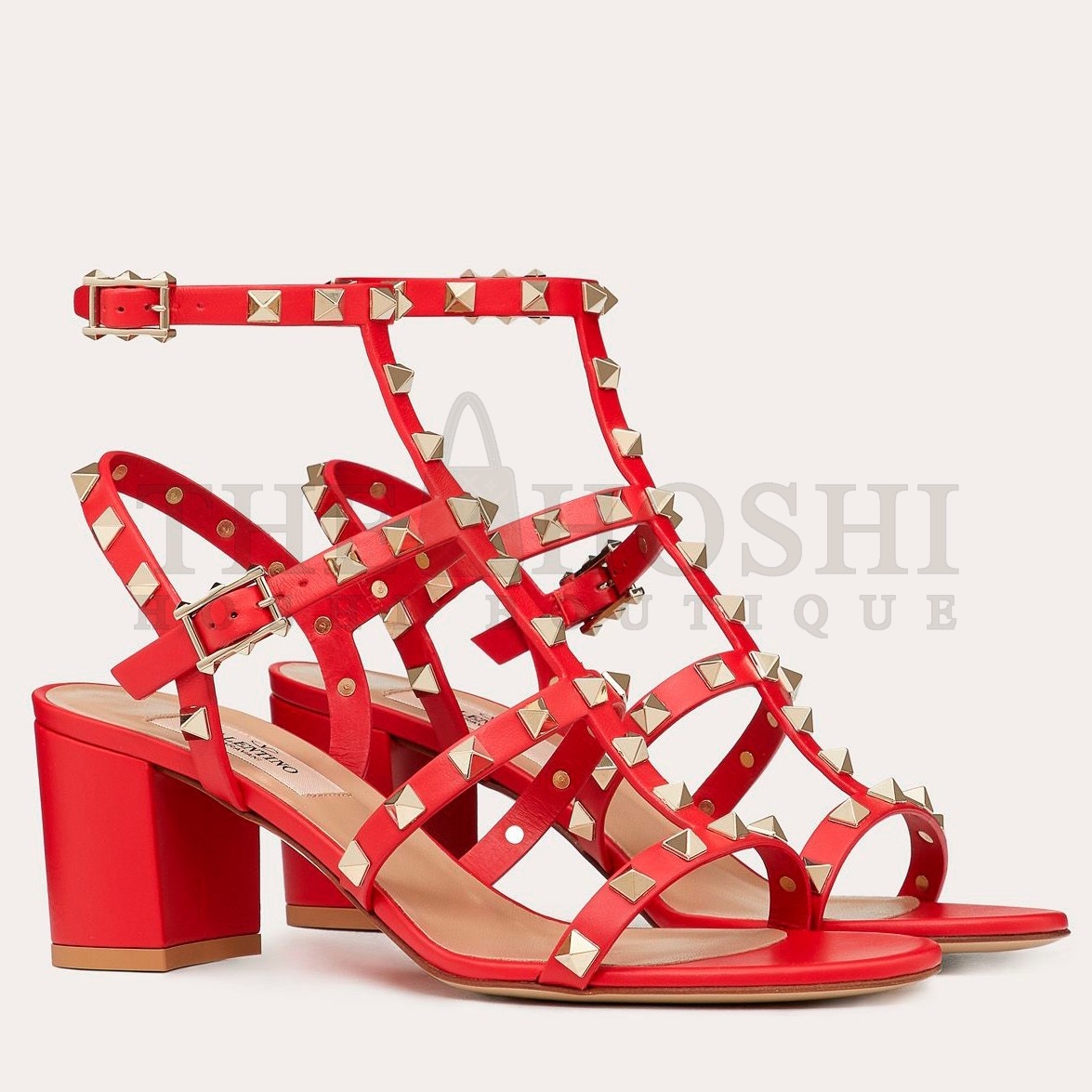 Va1e*ntin0 Rockstud Ankle Strap Sandals 60mm In Red Calfskin Master Quality