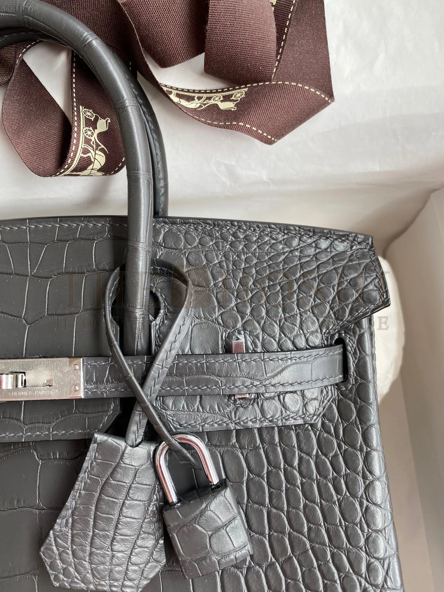 H**me5 Birkin 25 Retourne Handmade Bag In Graphite Matte Alligator Leather Master Quality