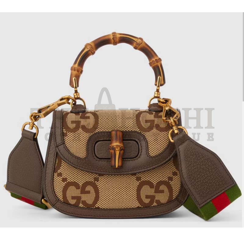 Gvc*1 Women Bamboo 1947 Jumbo GG Mini Bag Brown Camel Ebony Canvas Master Quality