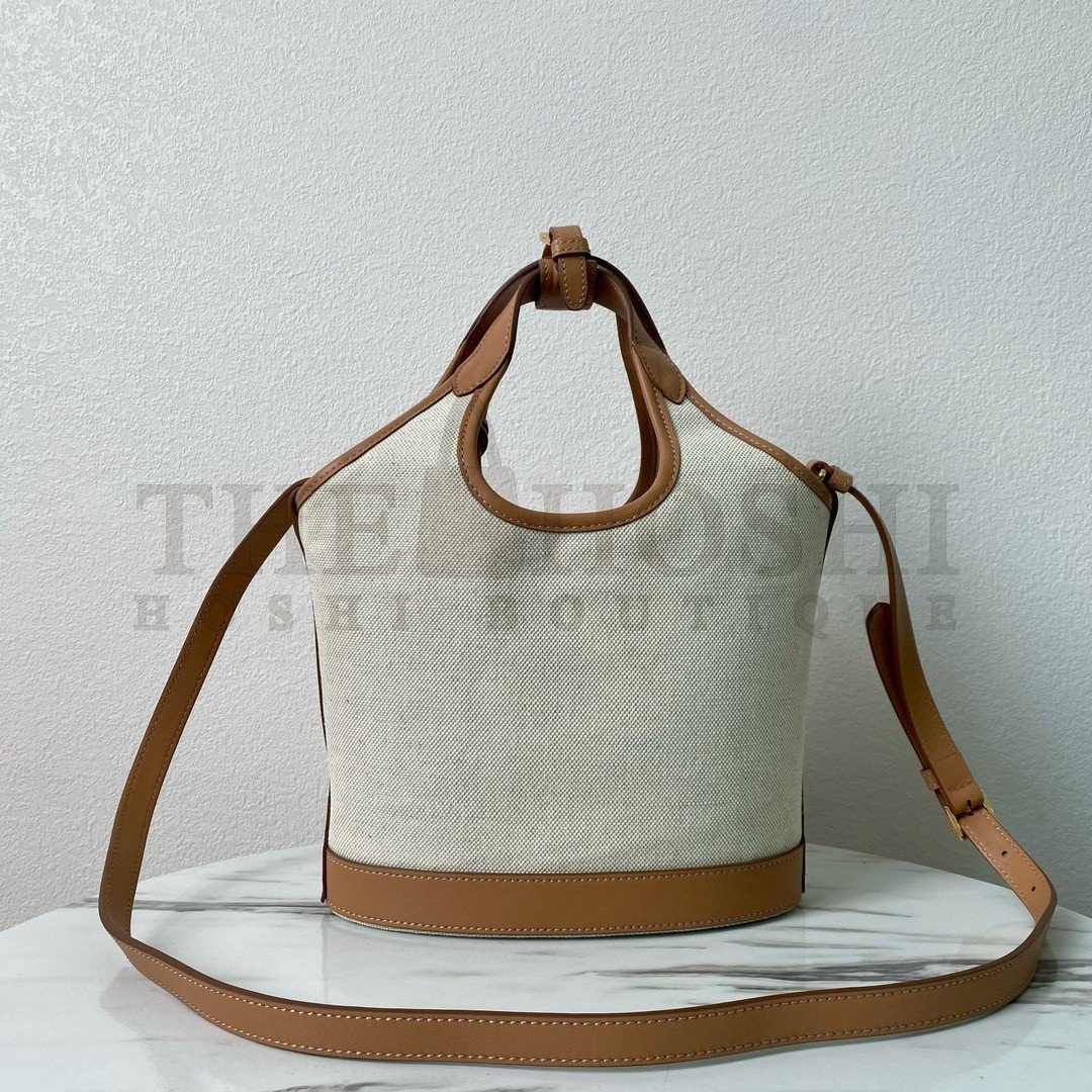 Pra*a Mini Buckle Bag in Linen Blend and Leather Master Quality