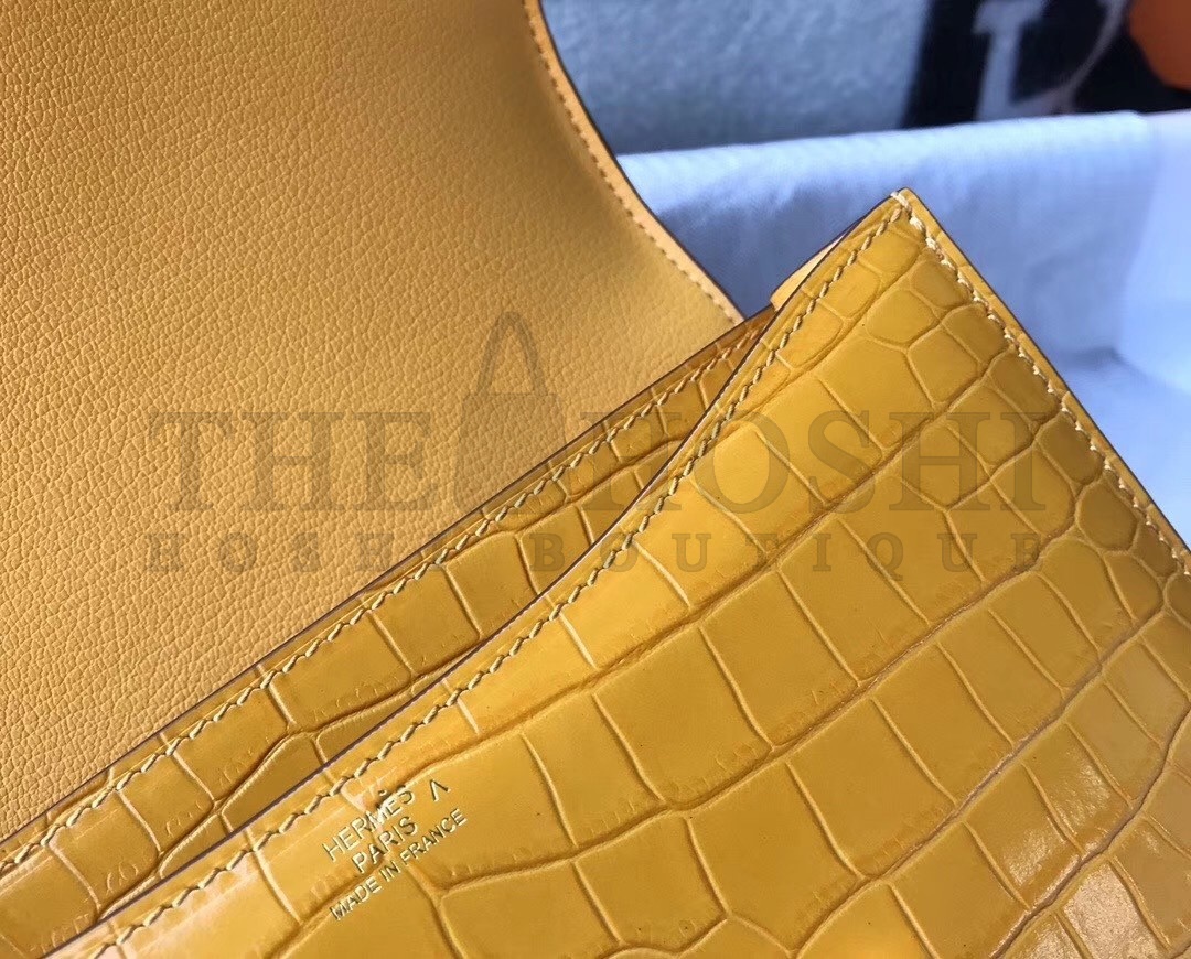 H**me5 Constance 18cm Bag In Yellow Embossed Crocodile Master Quality