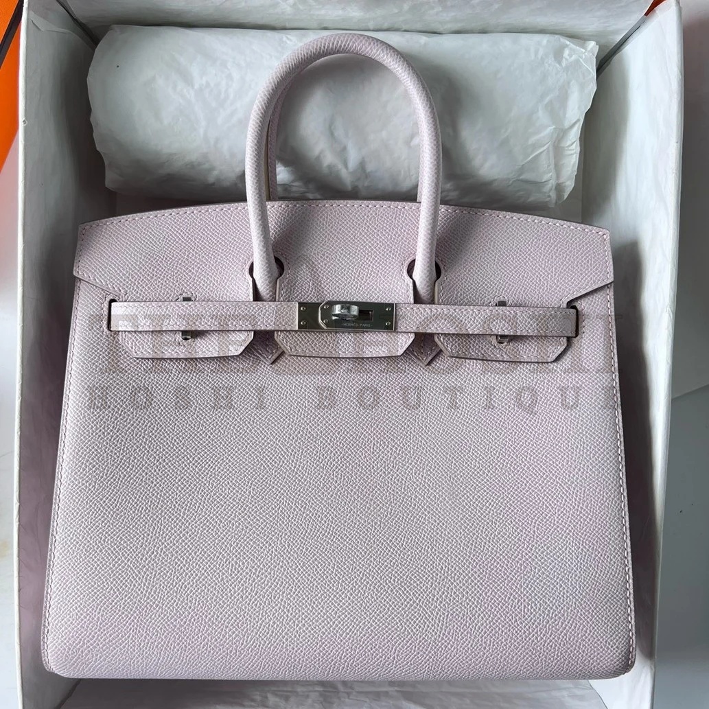 H**me5 Birkin 25 Sellier Handmade Bag In Mauve Pale Epsom Calfskin Master Quality