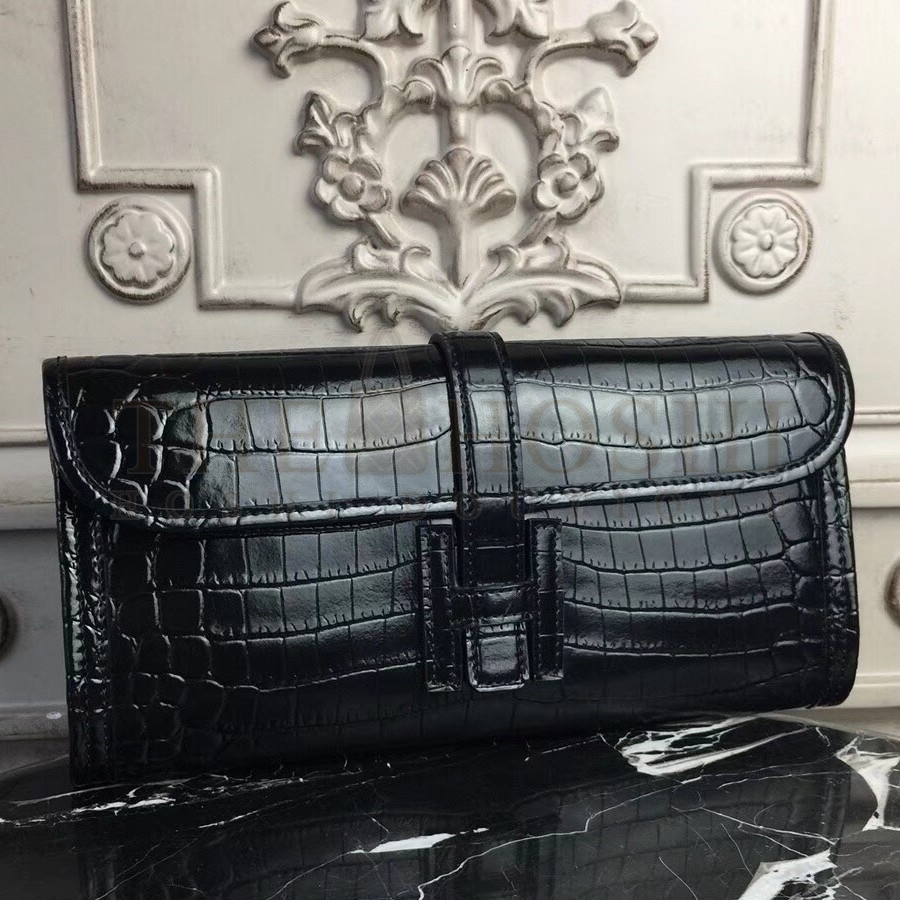 H**me5 Jige Elan 29 Clutch In Black Crocodile Leather Master Quality