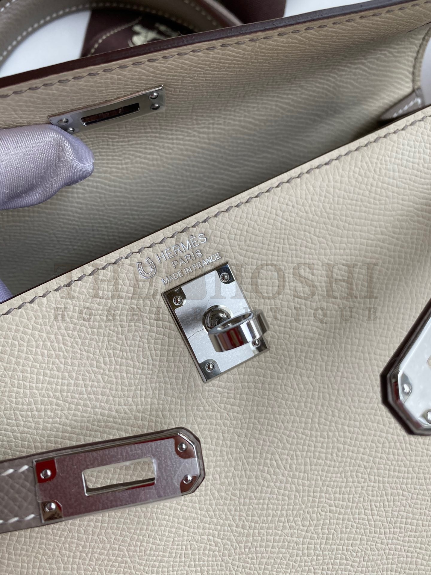 H**me5 Kelly Sellier 25 Bicolor Bag in Craie and Gris Asphalt Epsom Calfskin Master Quality