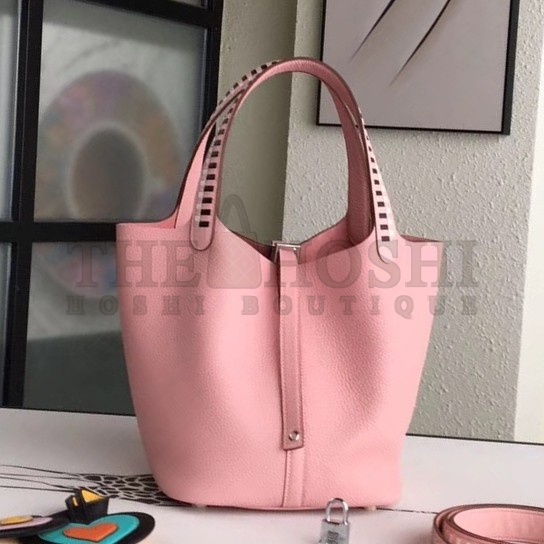 H**me5 Pink Picotin Lock 22cm Braided Handle Bag Master Quality
