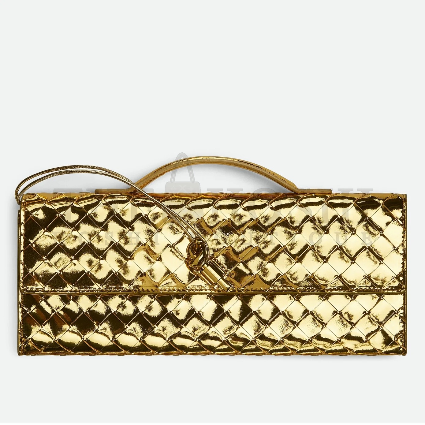 B0tt*ga Ven*ta Andiamo Clutch with Handle in Gold Metallic Leather Master Quality