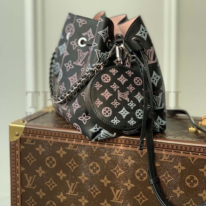 L0vis Vvtt0n LV Women Bella Bucket Bag Black Perforated Mahina Calf Leather Master Quality