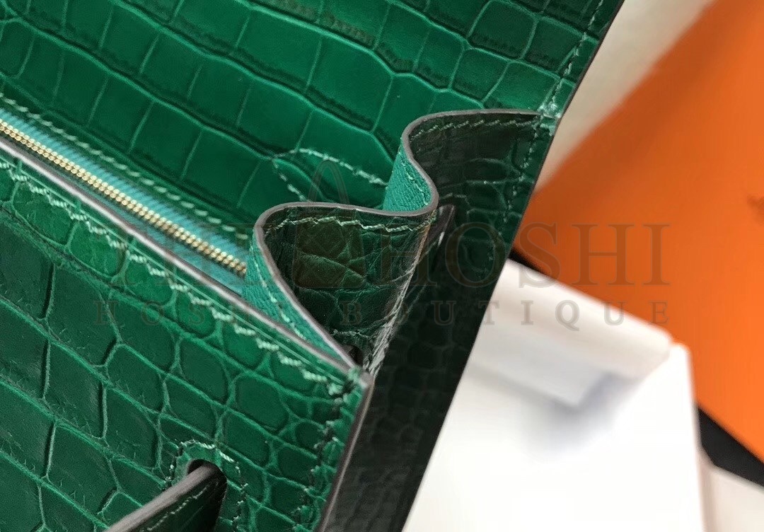 H**me5 Kelly 25cm Bag In Green Embossed Crocodile Master Quality