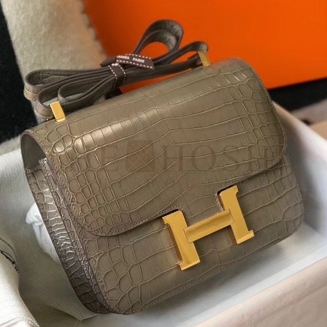 H**me5 Constance 24cm Bag In Taupe Embossed Crocodile Master Quality
