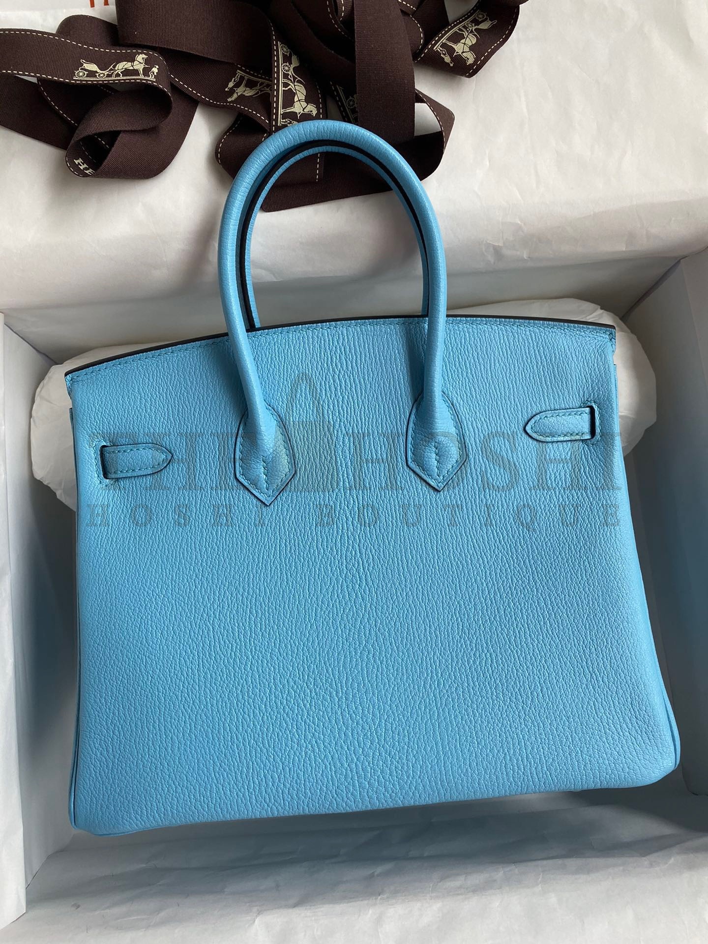H**me5 Birkin 25 Retourne Handmade Bag In Blue Aztec Chevre Mysore Leather Master Quality