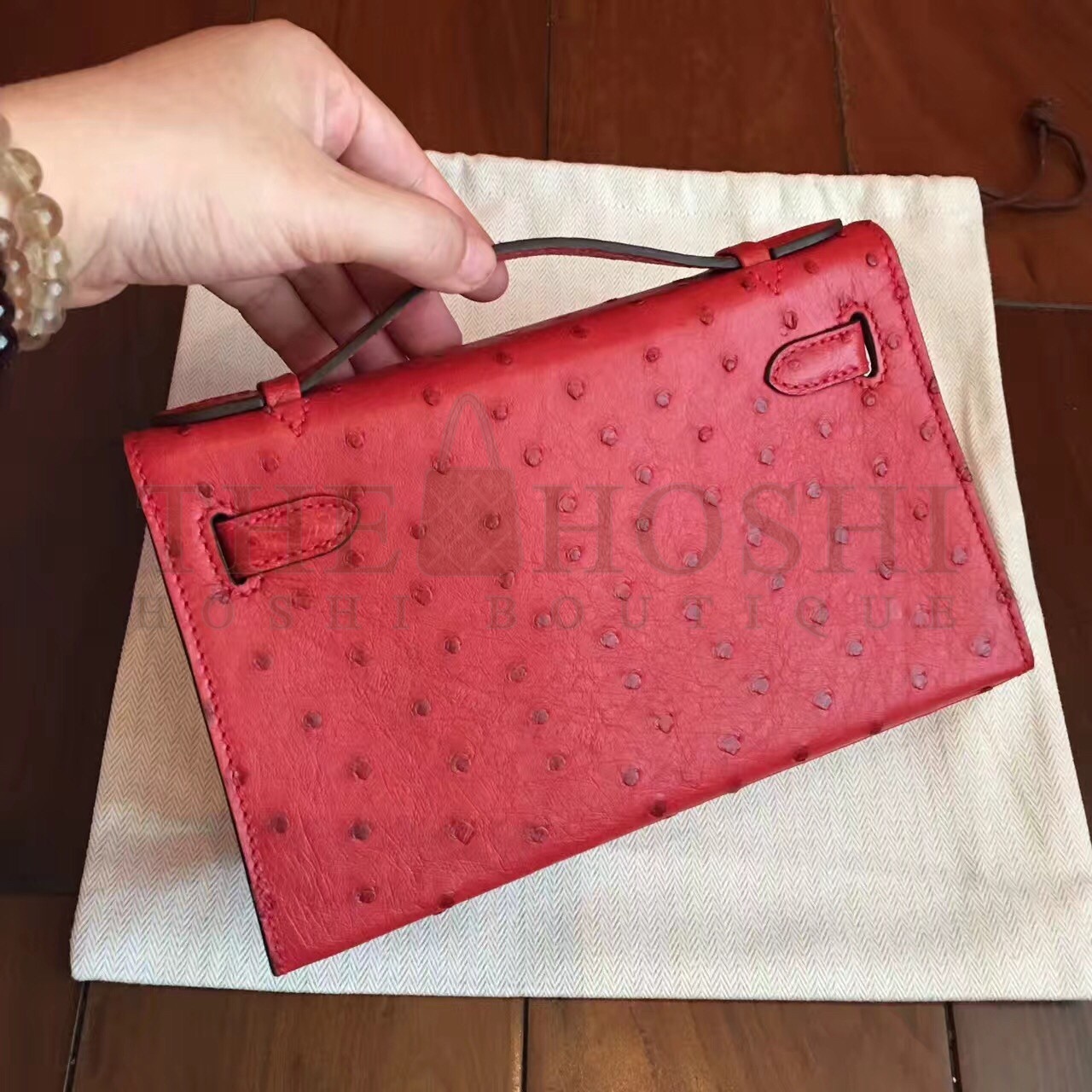 H**me5 Red Kelly Pochette Ostrich Handmade Bag Master Quality