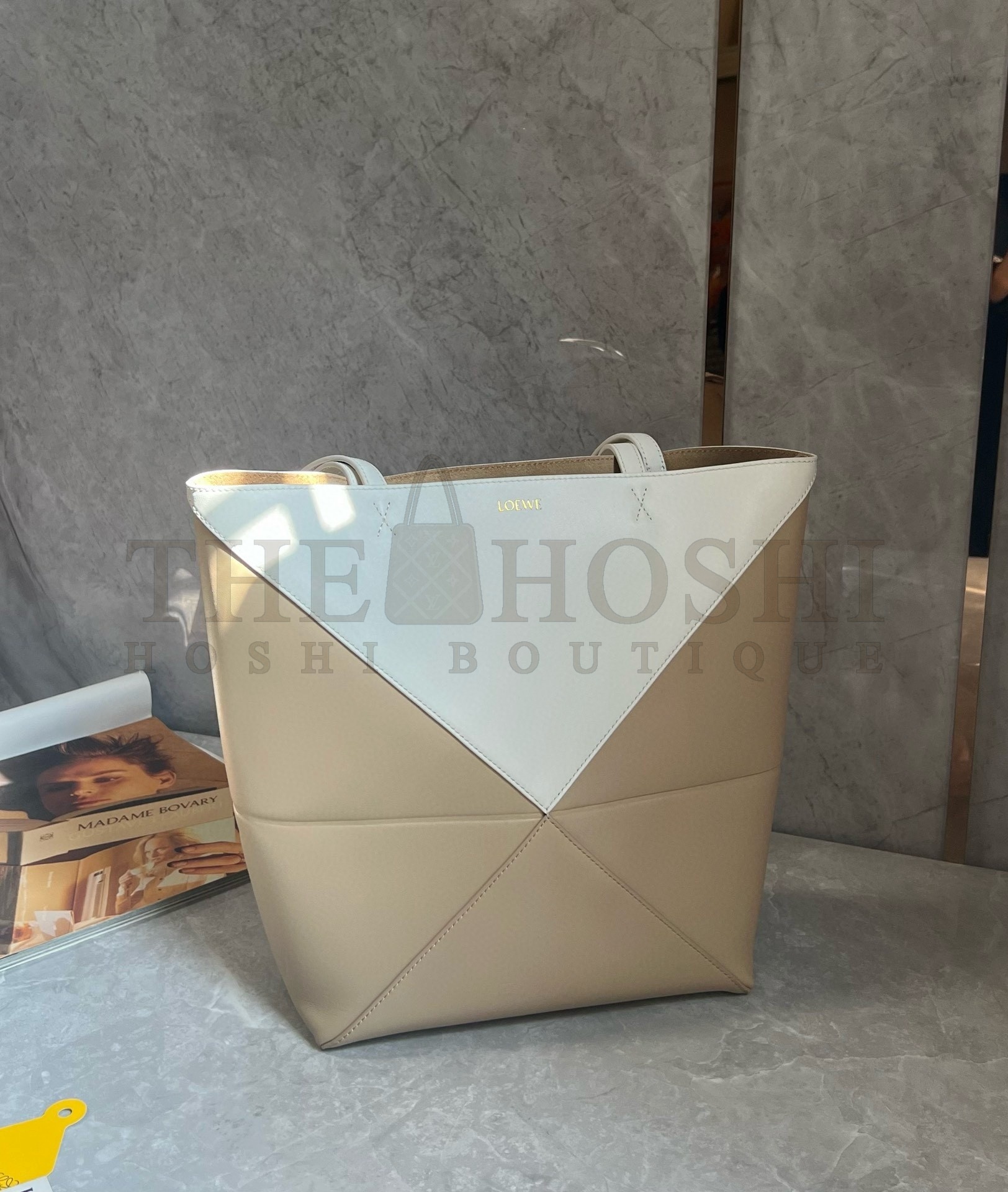 L0ew* Medium Puzzle Fold Tote Bag in White/Beige Calfskin Master Quality