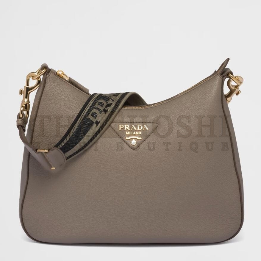 Pra*a Shoulder Bag in Grey Grained Leather Master Quality
