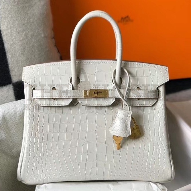 H**me5 Birkin 25cm Bag In White Embossed Crocodile Leather Master Quality
