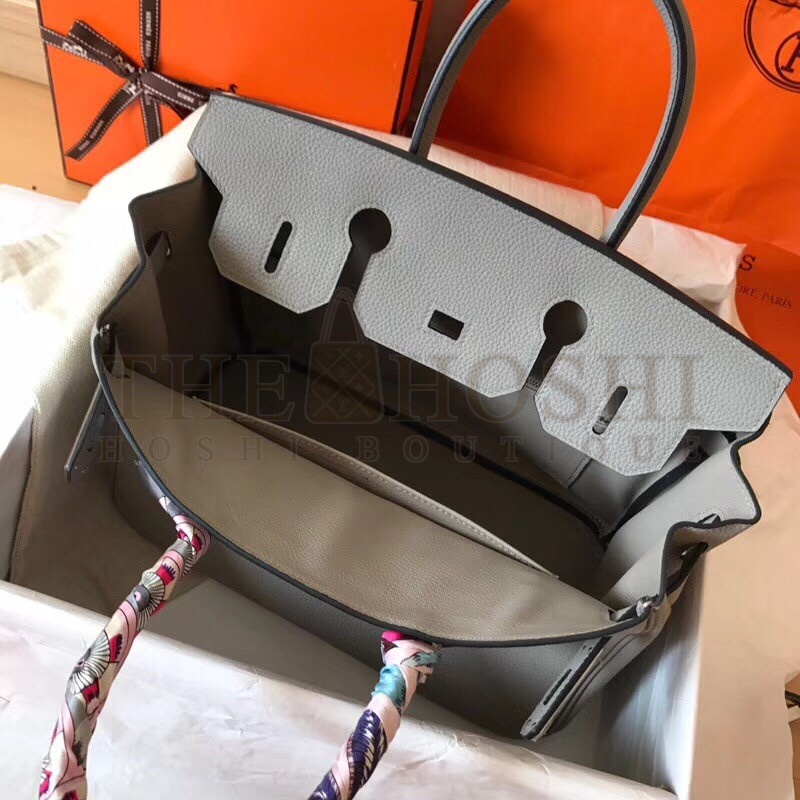 H**me5 Pearl Grey Birkin 30cm Clemence Handmade Bag Master Quality