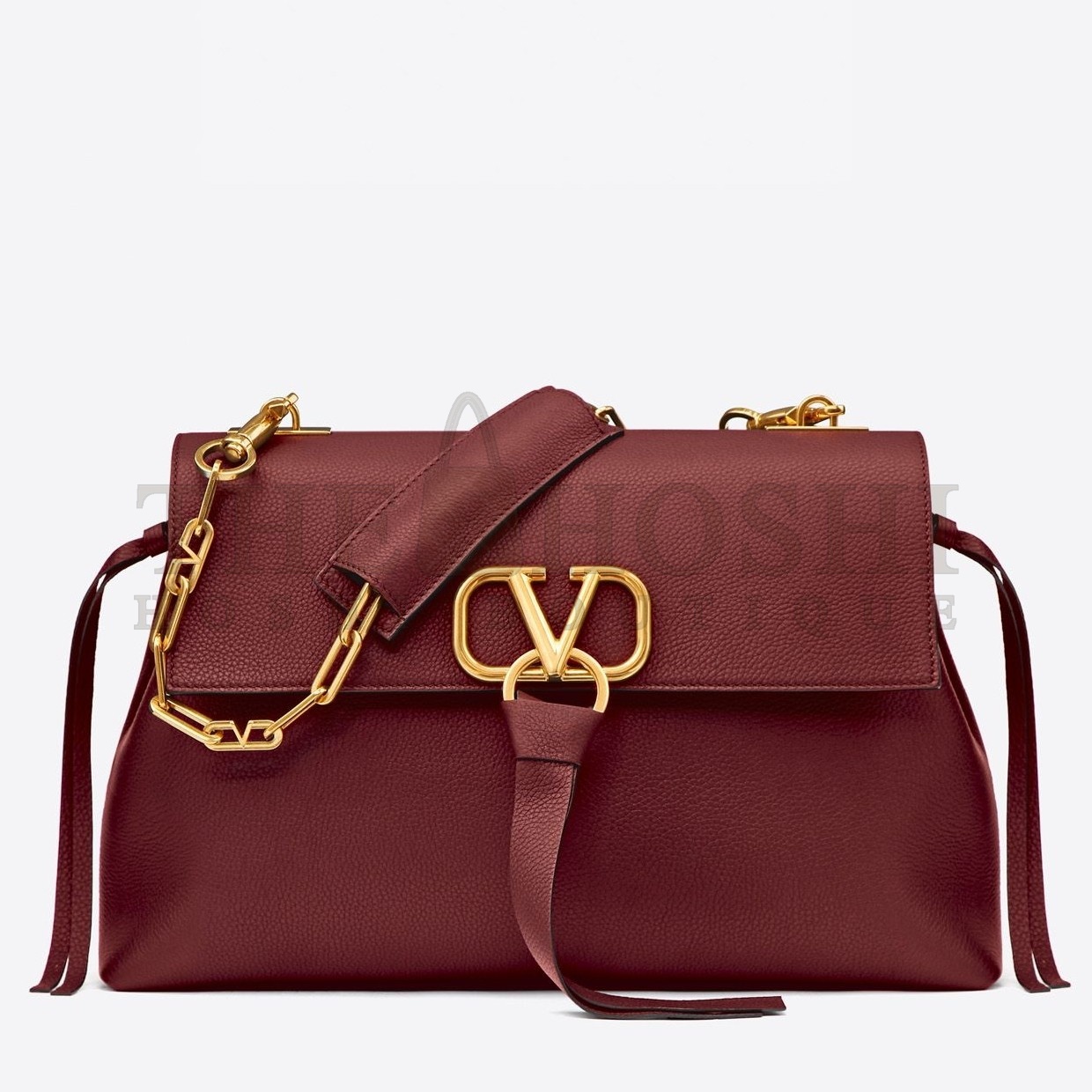 Va1e*ntin0 Medium VRing Chain Bag In Bordeaux Grainy Calfskin Master Quality