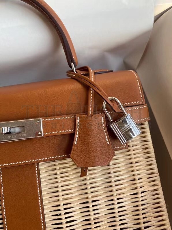 H**me5 Brown Picnic Kelly 28cm Wicker Bag Master Quality