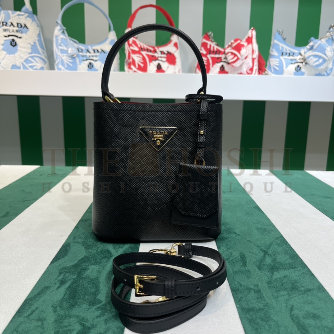 Pra*a Panier Mini Bag Black Saffiano Leather 17/18/10.5cm Master Quality