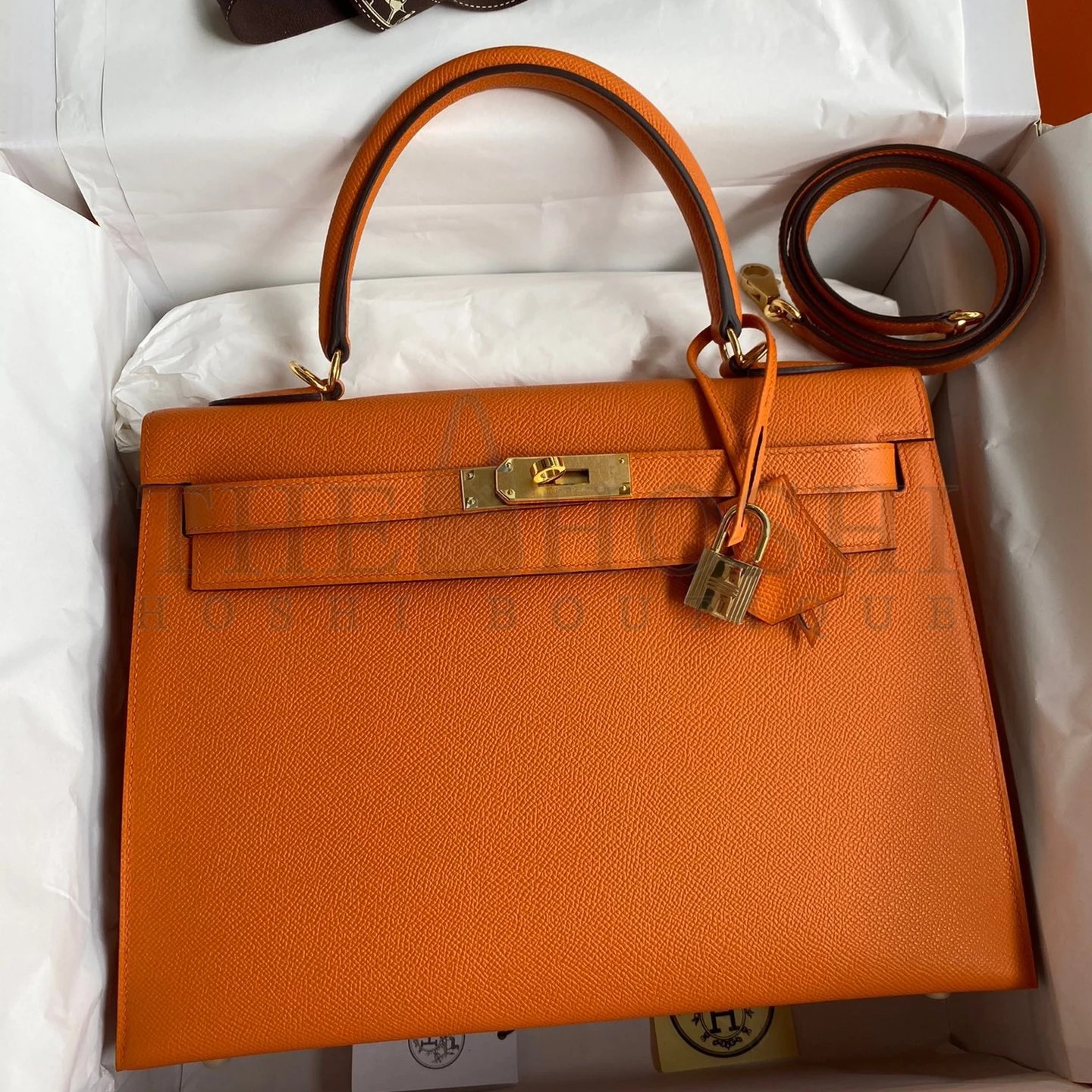H**me5 Kelly Sellier 32 Handmade Bag In Orange Epsom Calfskin Master Quality