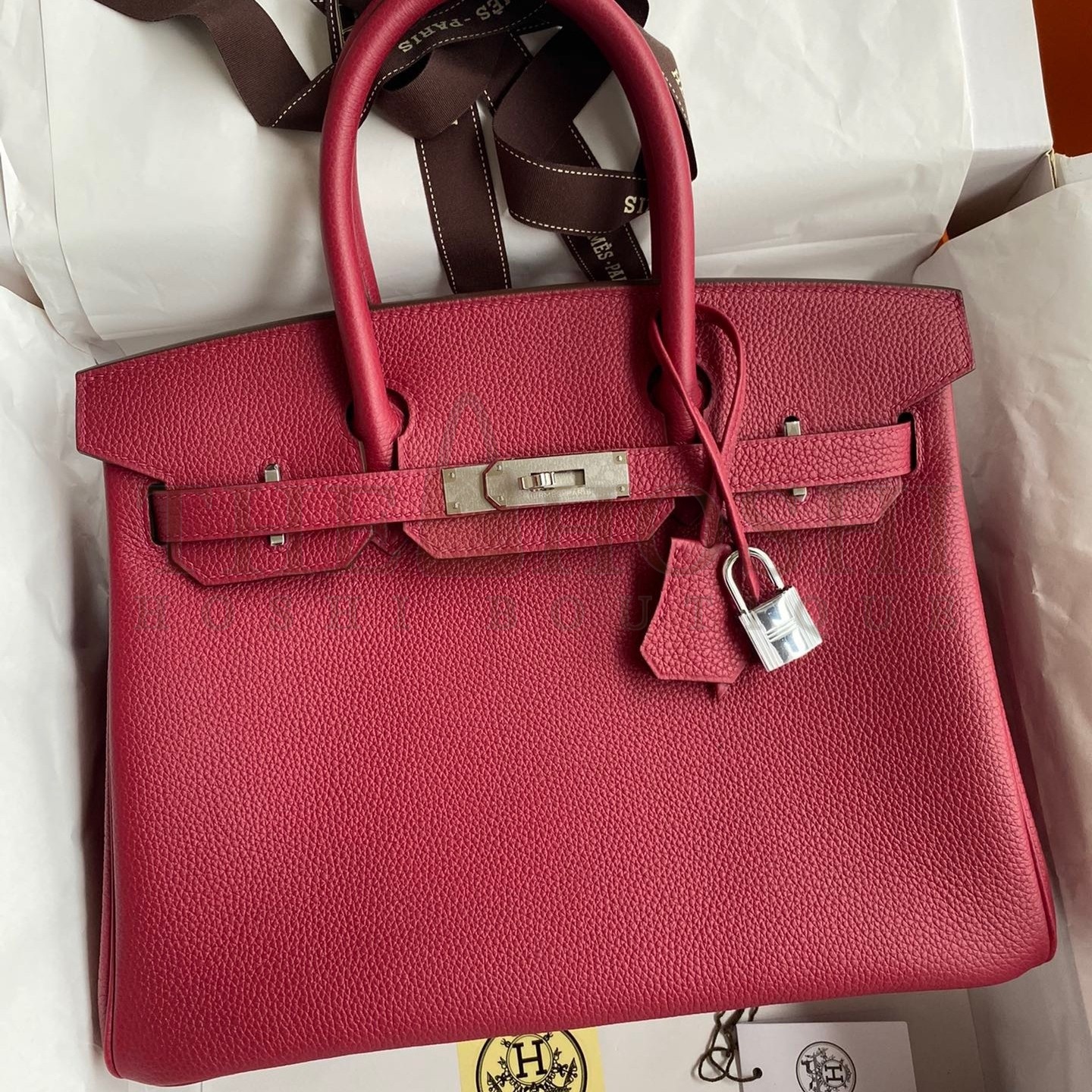 H**me5 Birkin 30 Retourne Handmade Bag In Rouge Grenat Clemence Leather Master Quality
